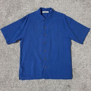 Tommy Bahama Shirt Mens Large Blue Silk Short Sleeve Camp Button Up Relaxed